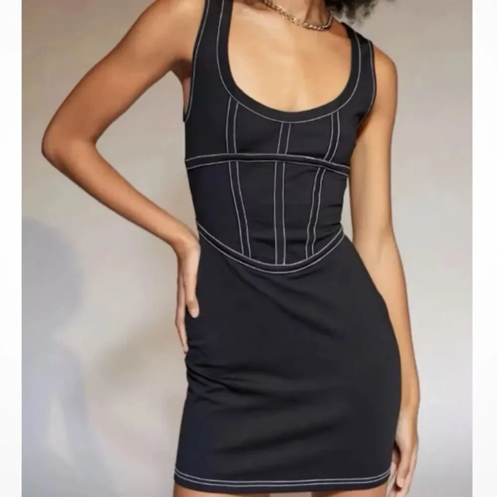 Urban Outfitters Black dress with white stitching corset style extra small